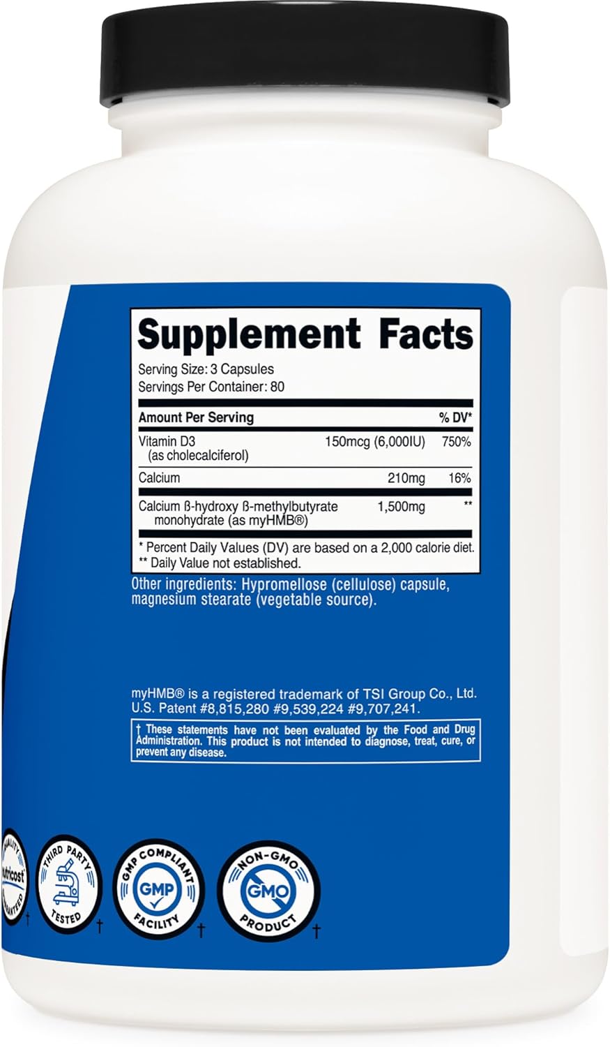 Nutricost HMB 1500mg + Vitamina D3 6000UI, 240 cápsulas