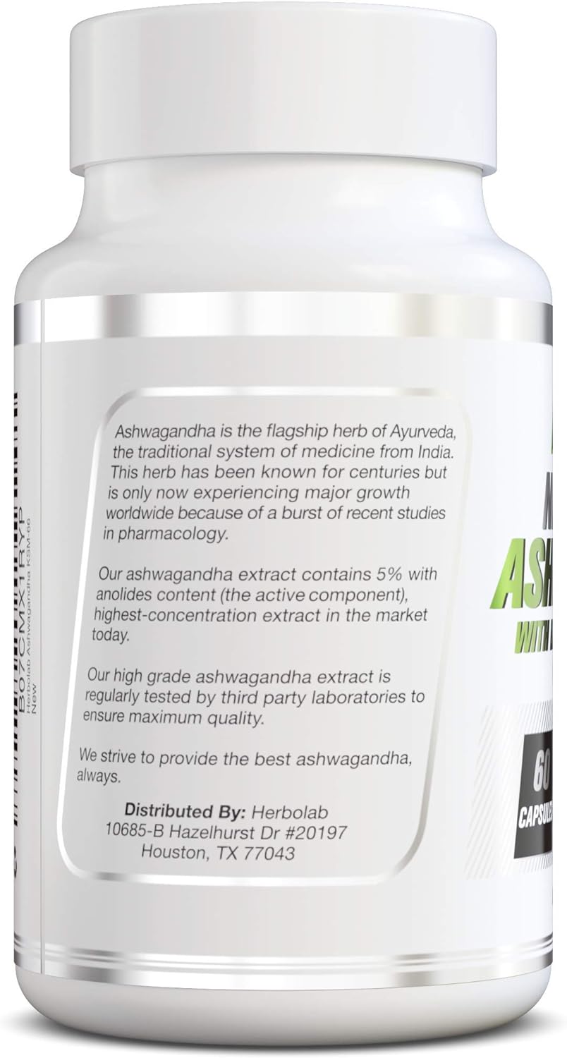 Suplemento Ashwagandha KSM 66 con Extracto de Pimienta Negra