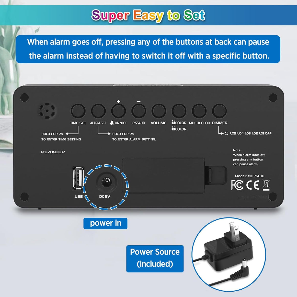 Reloj Despertador Digital Extra Fuerte con Luz LED y Cargador