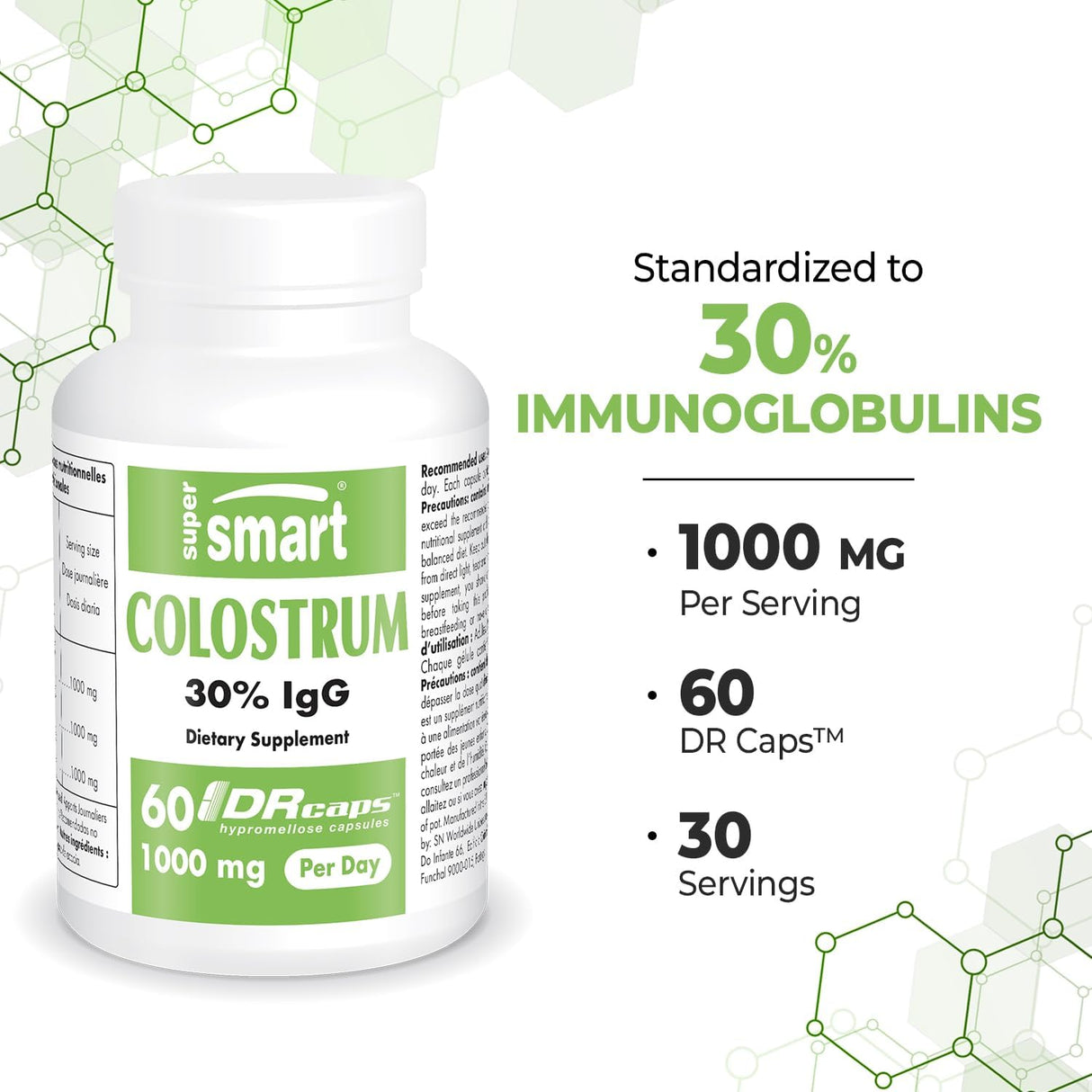 Suplemento de Colostro 1000mg - Supersmart, 60 cápsulas DR
