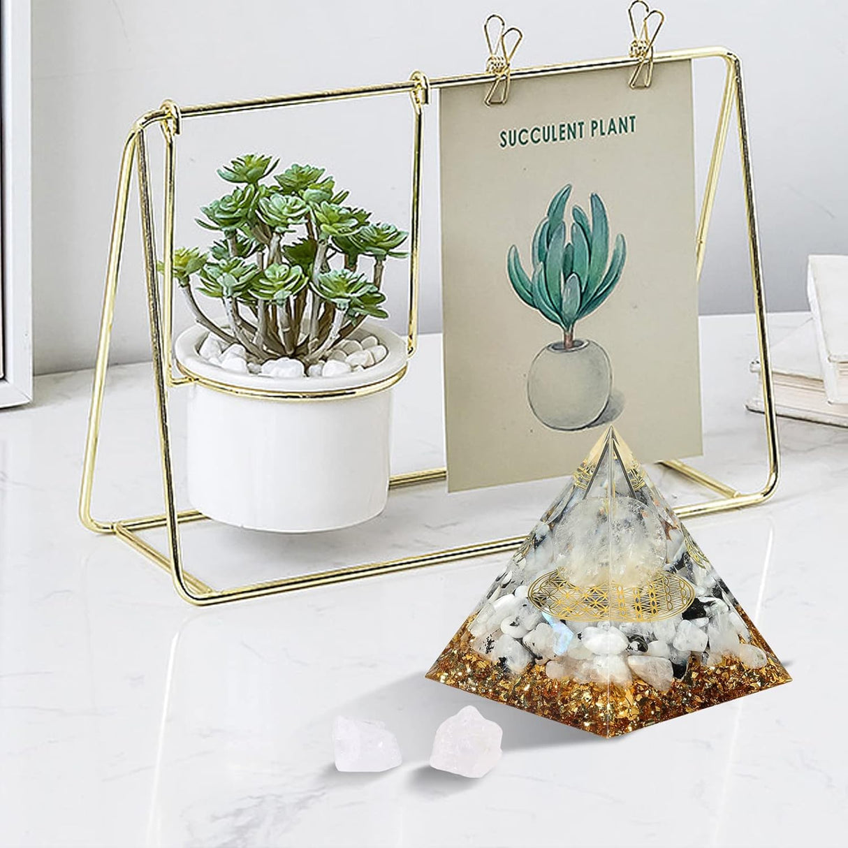 Pirámide de orgón para energía positiva, piedra lunar arcoíris