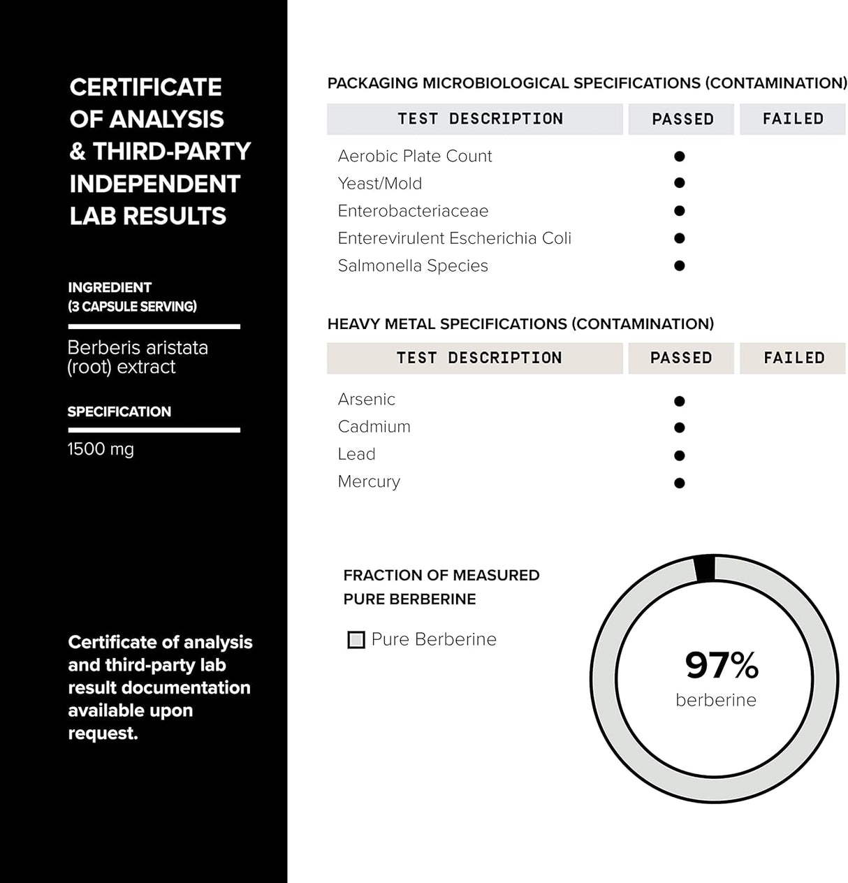 Suplemento Berberina de ultra alta resistencia 1500 mg 180u