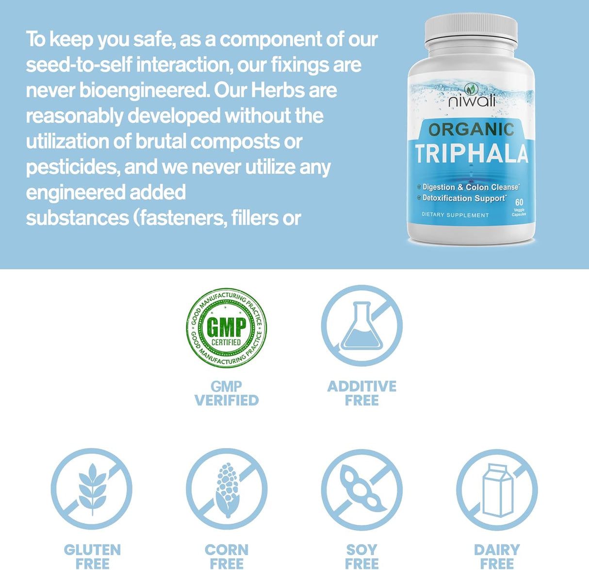 Suplemento orgánico de hierbas Triphala Apoyo del colon 60u