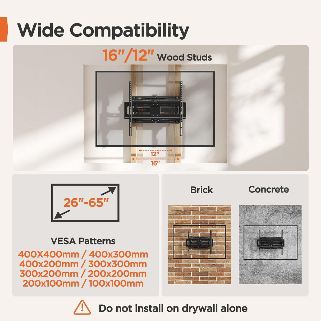 Soporte de pared para TV Perlegear, 26-65”, PGMFK4, articulado