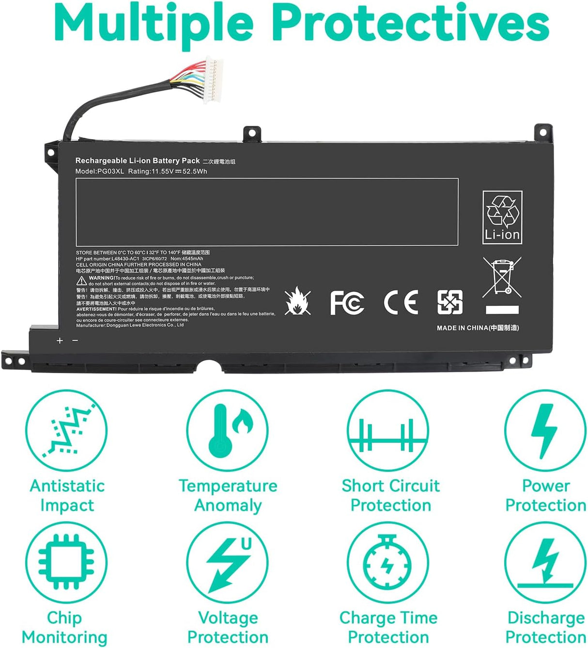 Batería PG03XL 3ICP6/60/72 para HP Pavilion Gaming 15 y 16