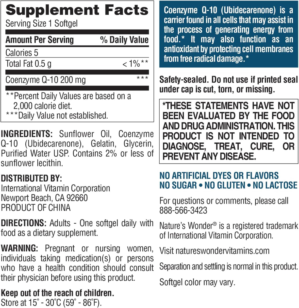 Natura's Wonder CoQ10 200mg Suplemento 120 Softgels
