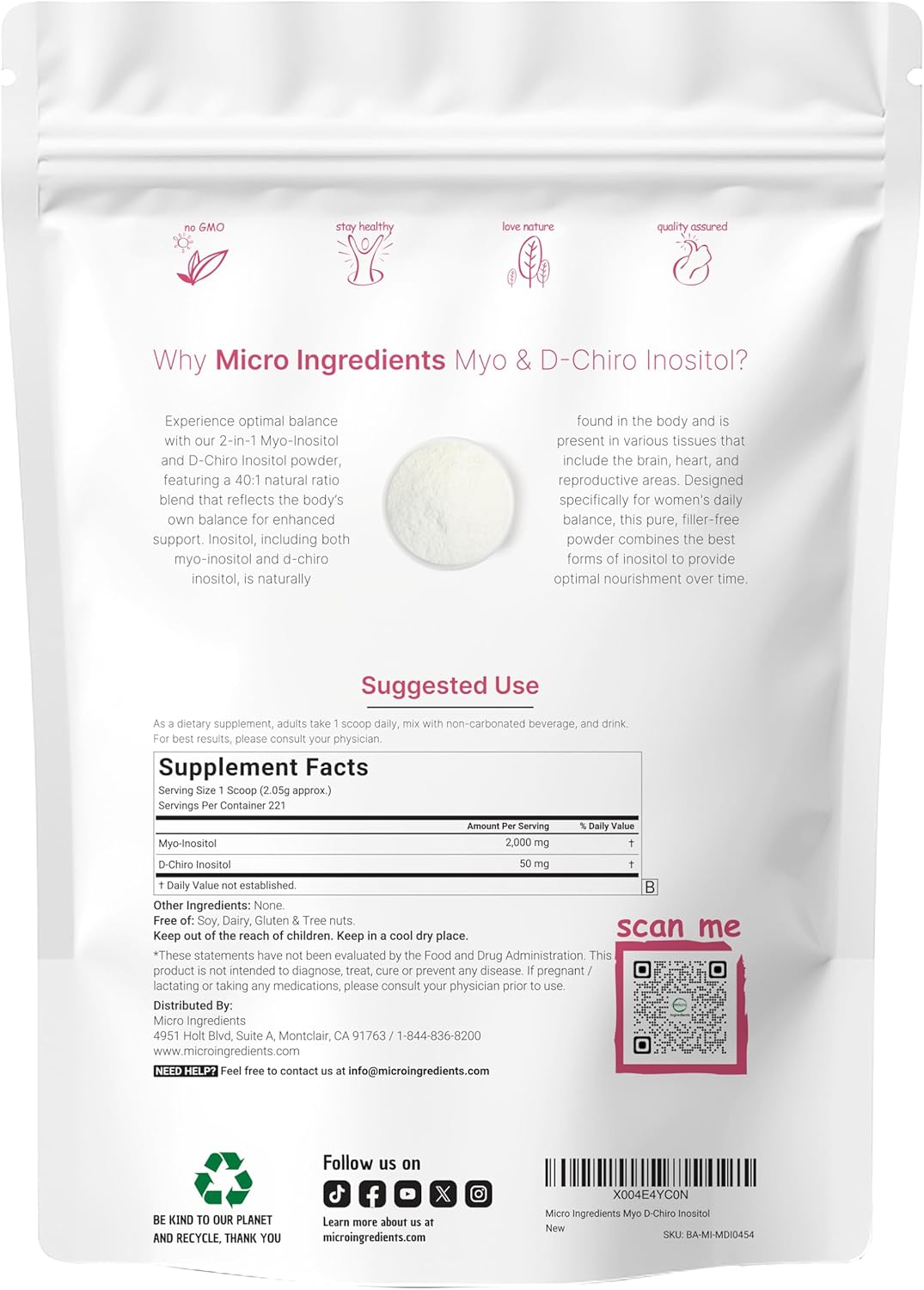 Myo-Inositol & D-Chiro Inositol Powder Micro Ingredientes 1lb