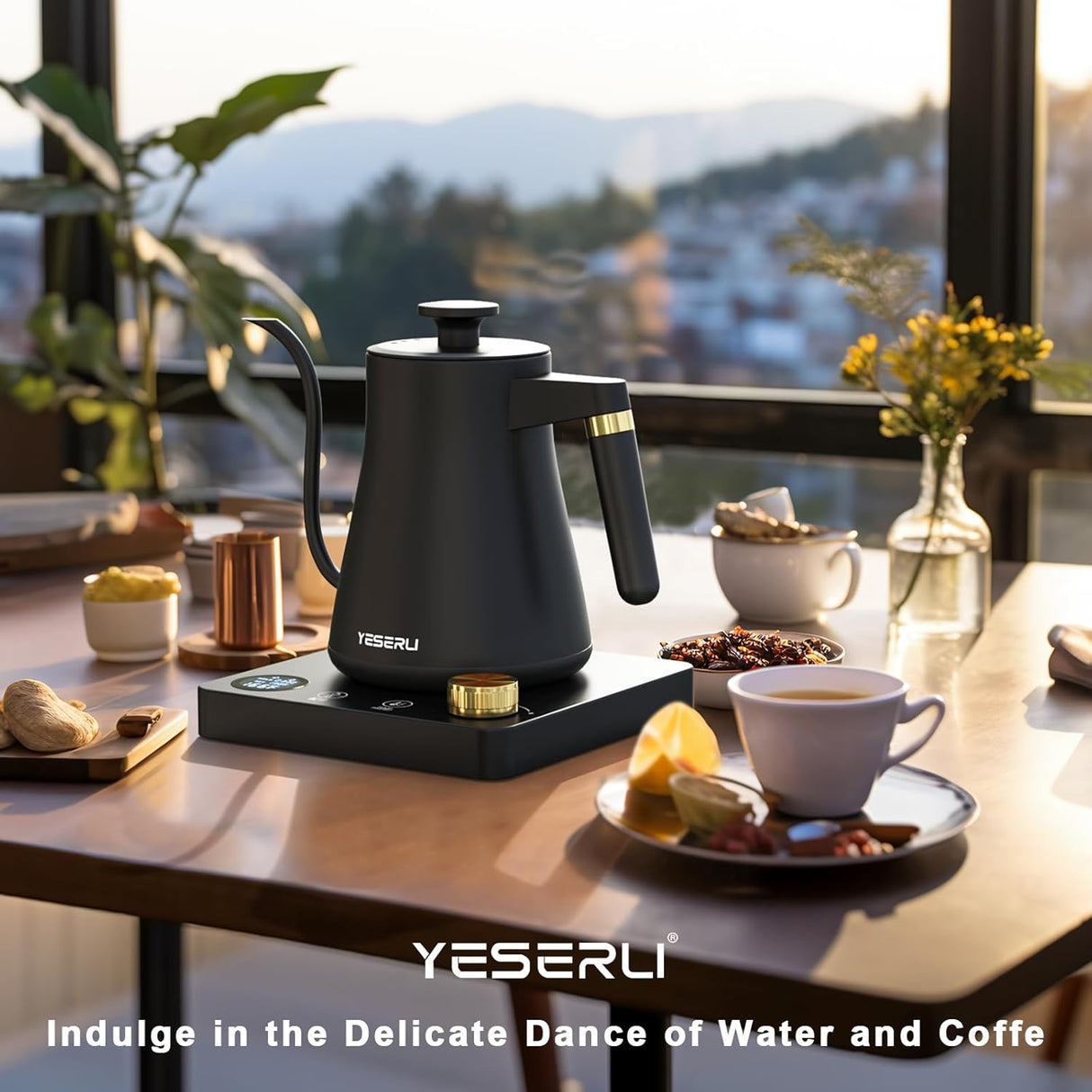 Hervidor Eléctrico Gooseneck 1200W, Control de Temperatura, 1L