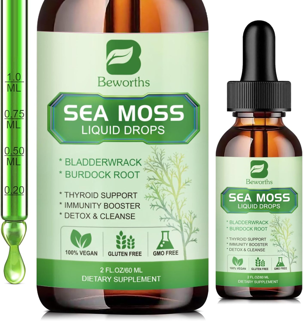 Sea Moss Líquido Orgánico con Spirulina y Burodack, 2oz