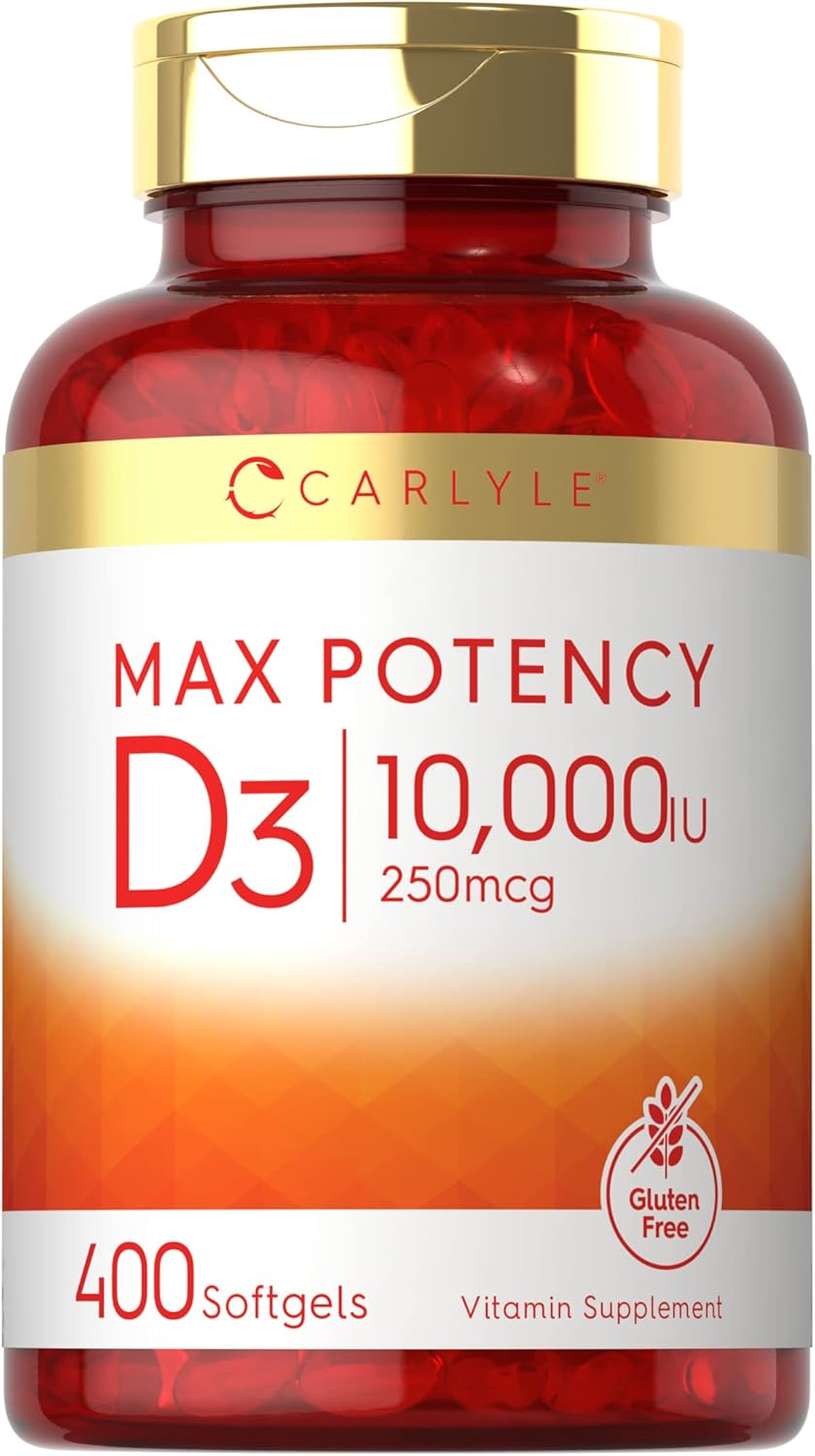 Suplemento de Vitamina D 10000 IU Carlyle, 400 Gelatinas