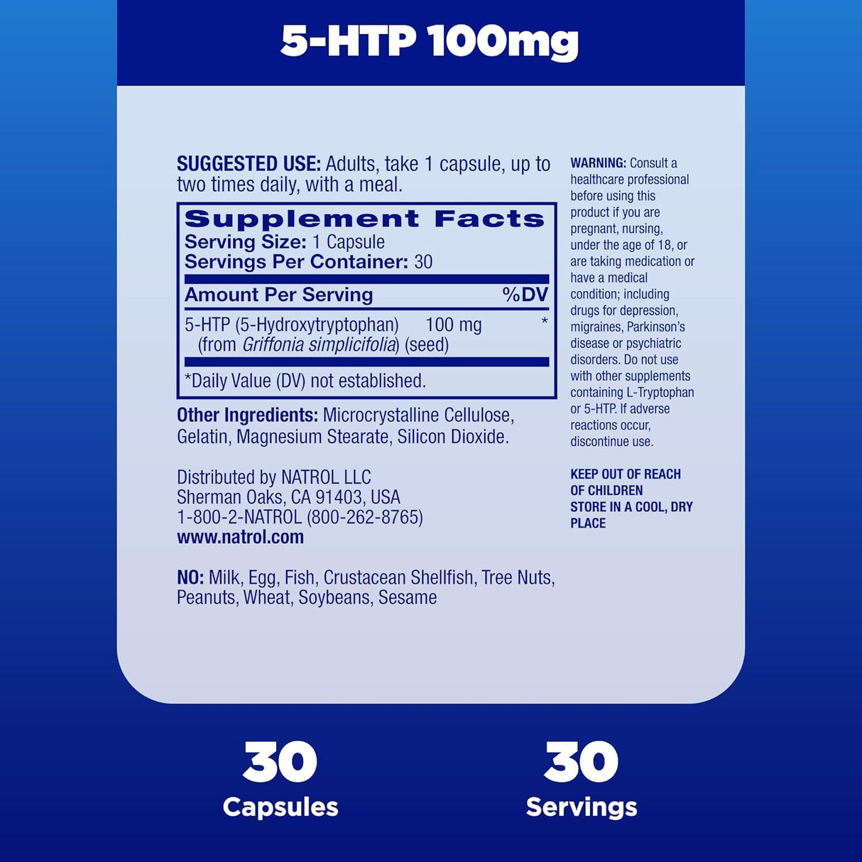 Suplemento Natrol Mood + Stress 5-HTP 100 mg, 30 Cápsulas