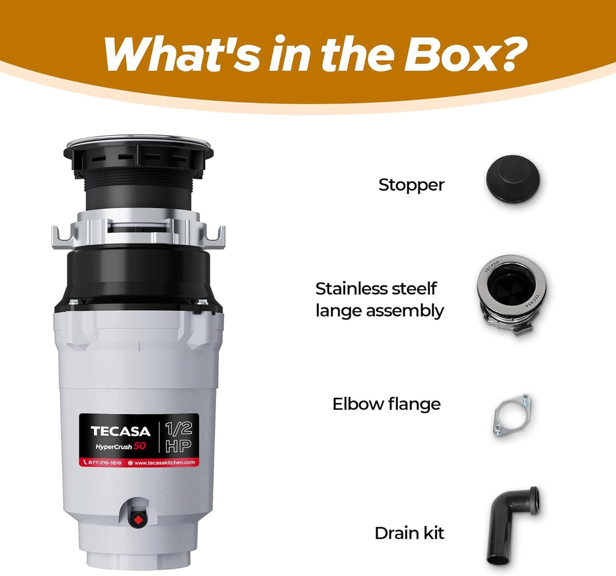 Triturador de Basura 1/2 HP, TECASA, Acero Inoxidable, HyperCrush 50