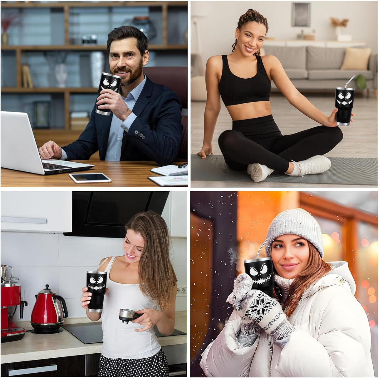 Taza de Acero Inoxidable Jack Skellington 30OZ con Asa y Popote