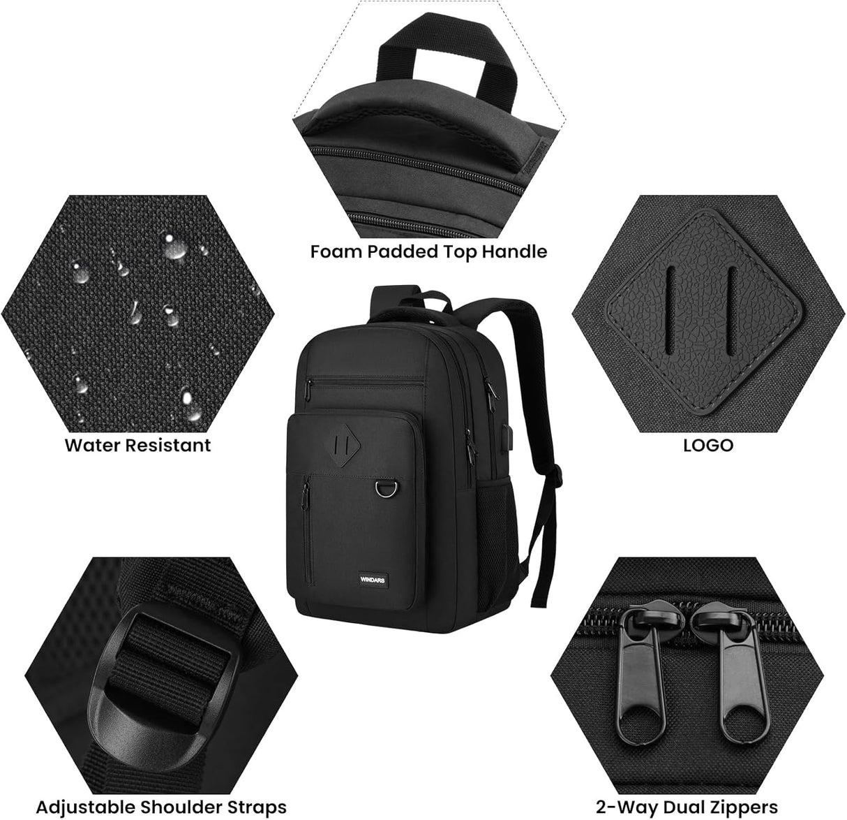 Mochila Casual Unisex, Ligera, 17.3 con Cargador USB, Modelo X