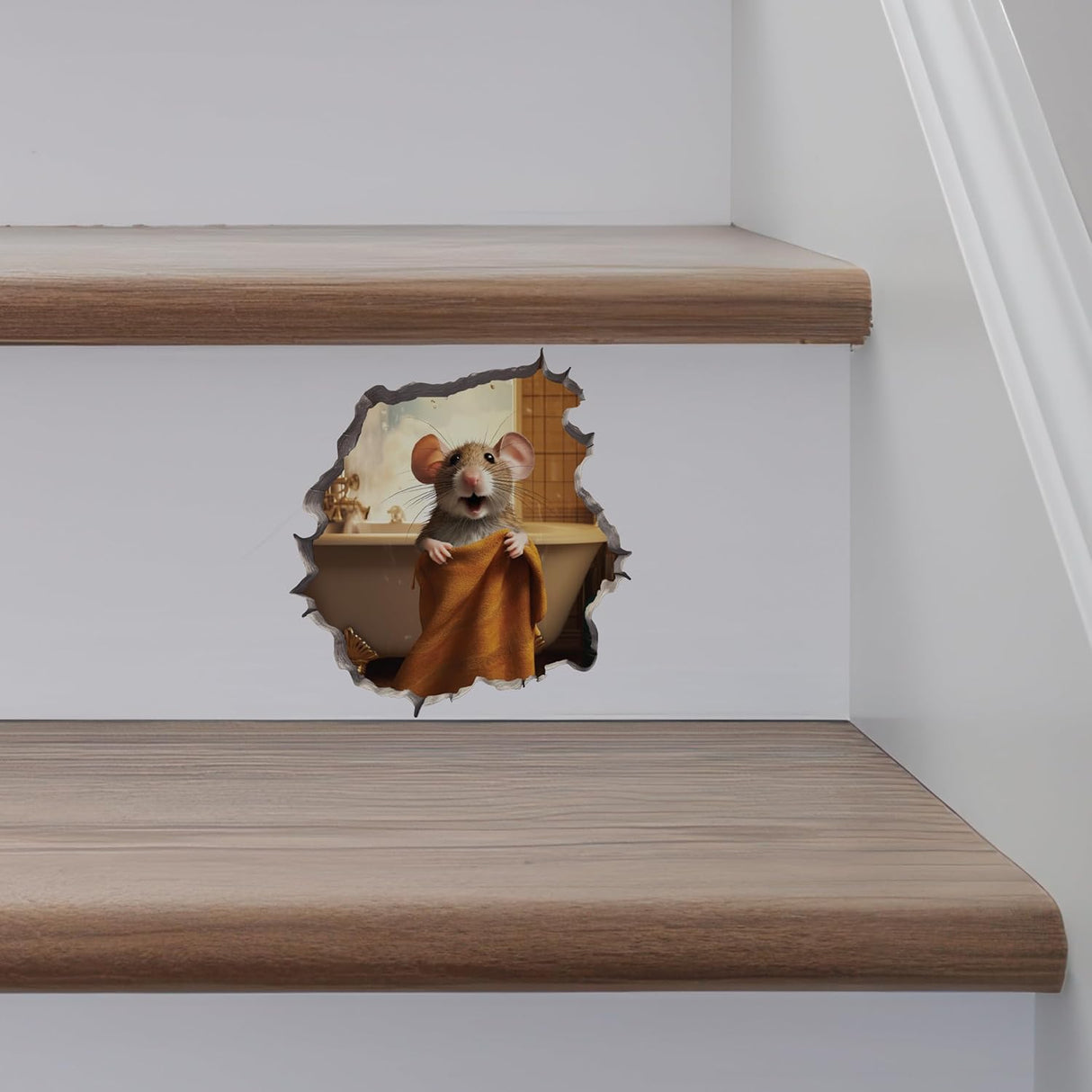 Pegatina de pared 3D con agujero de ratón para baño