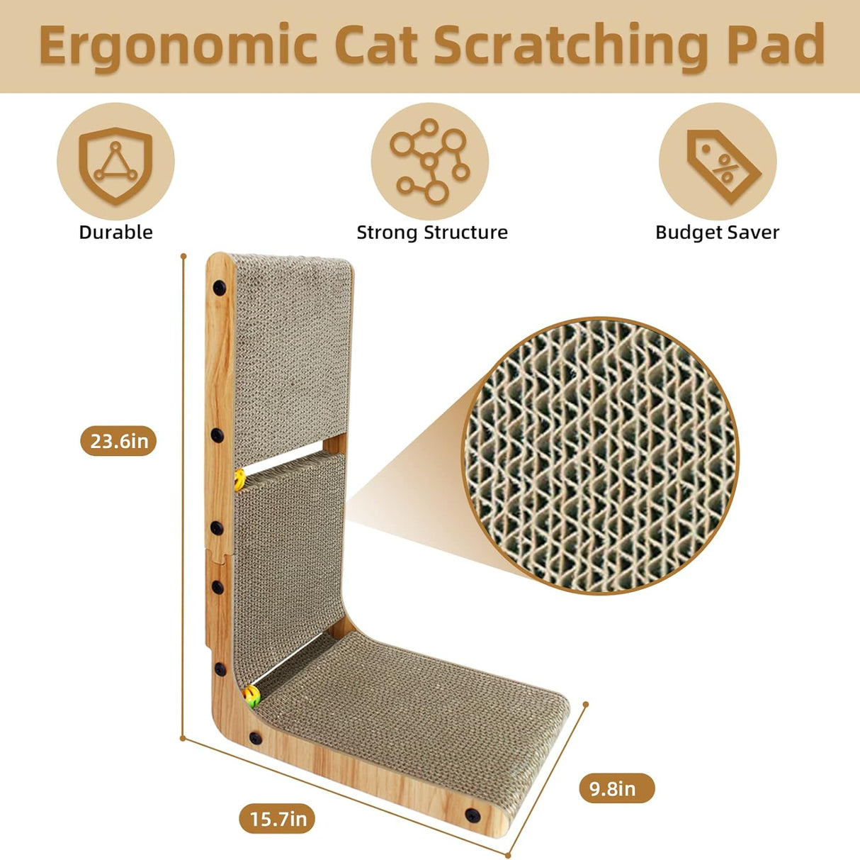 Rascador para gatos en forma de L con 2 bolas de juguete