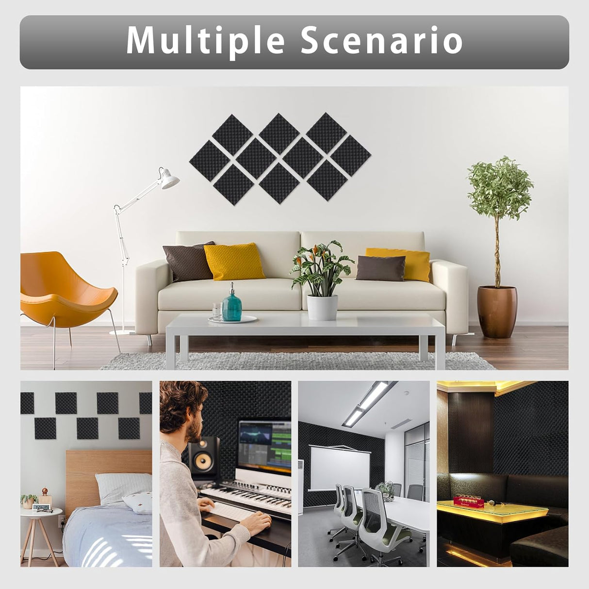 Paneles Acústicos 24 Pck, Espuma Absorbente, 12x12x1.2