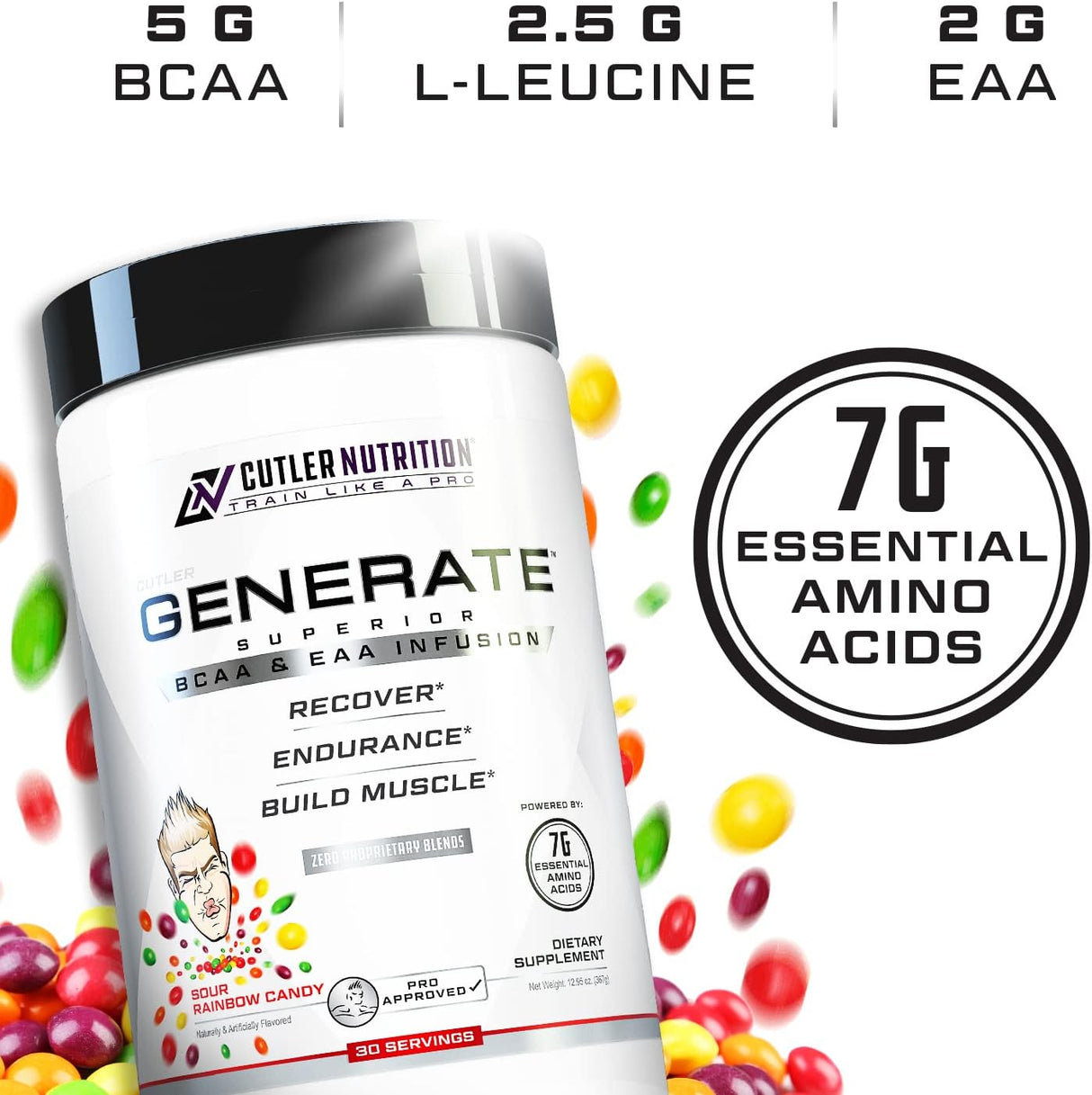 Suplemento de BCAA y EAA Cutler Nutrition, 5g BCAAs, 2g EAAs, 30 porciones