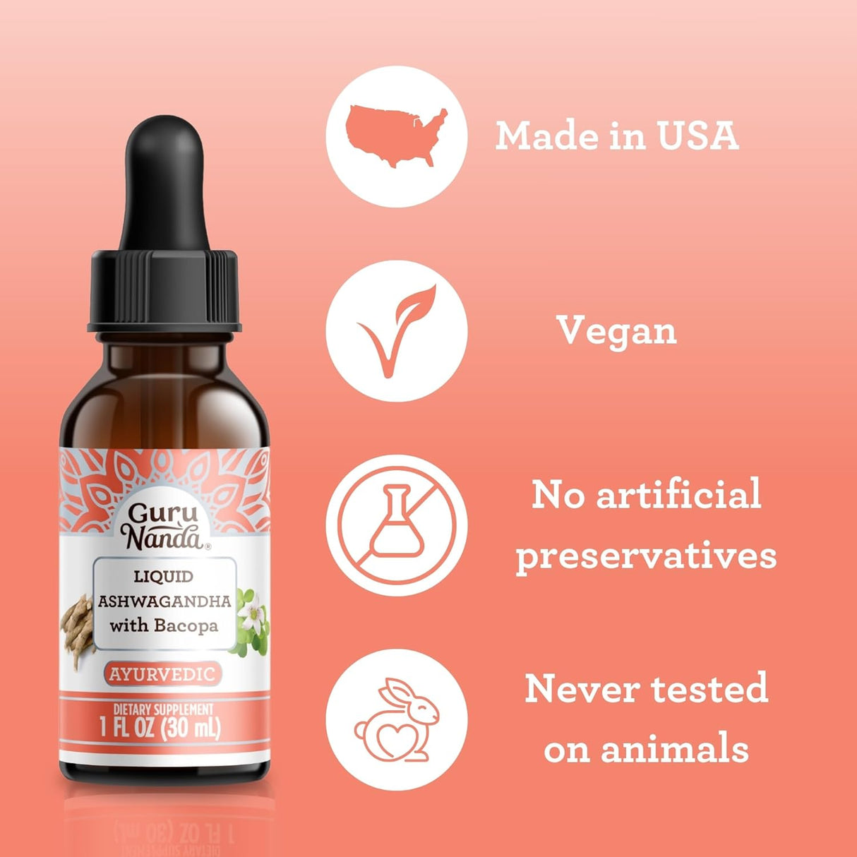 Extracto Líquido de Ashwagandha, GuruNanda, 1 Fl Oz, Vegano