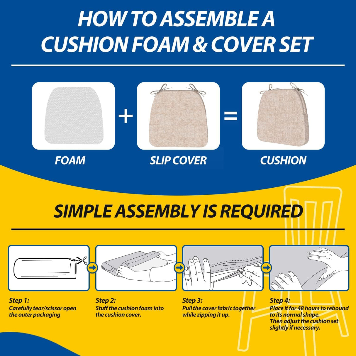 Cojines D-Shaped AAAAAcessories, 2'' gruesos, Set de 4
