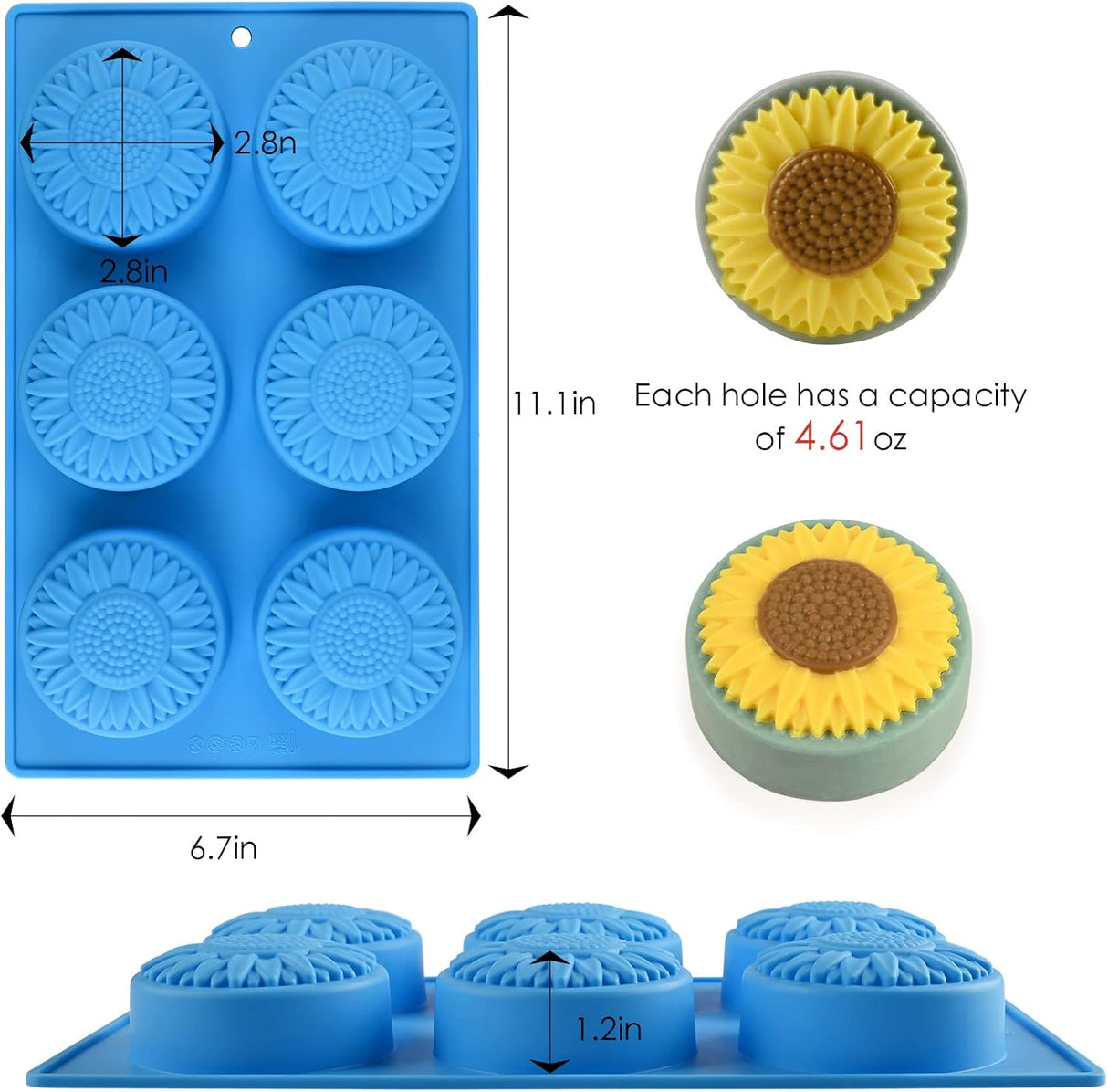 Moldes de silicona redondos para jabón y bombones, 6 cavidades