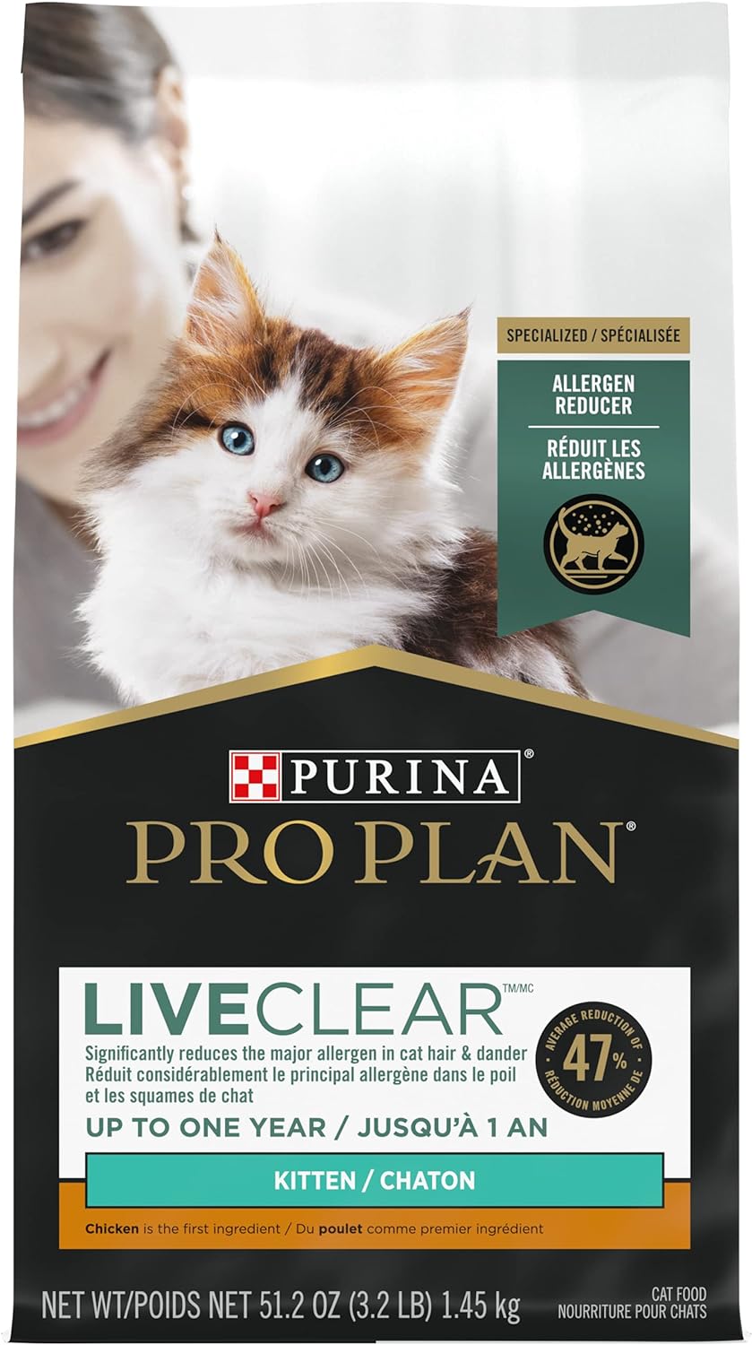 Purina Pro Plan LiveClear - Alimento seco para gatos con fórmula de pollo y arroz, bolsa de 3.2 libras