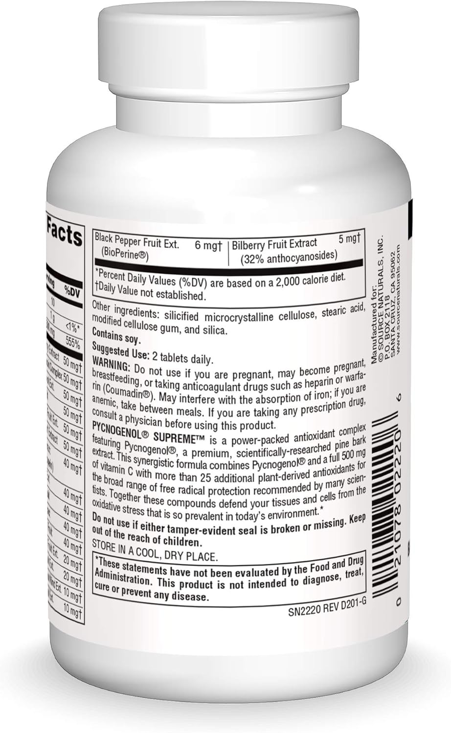 Suplemento Source Naturals complejo antioxidante 60 Tabletas