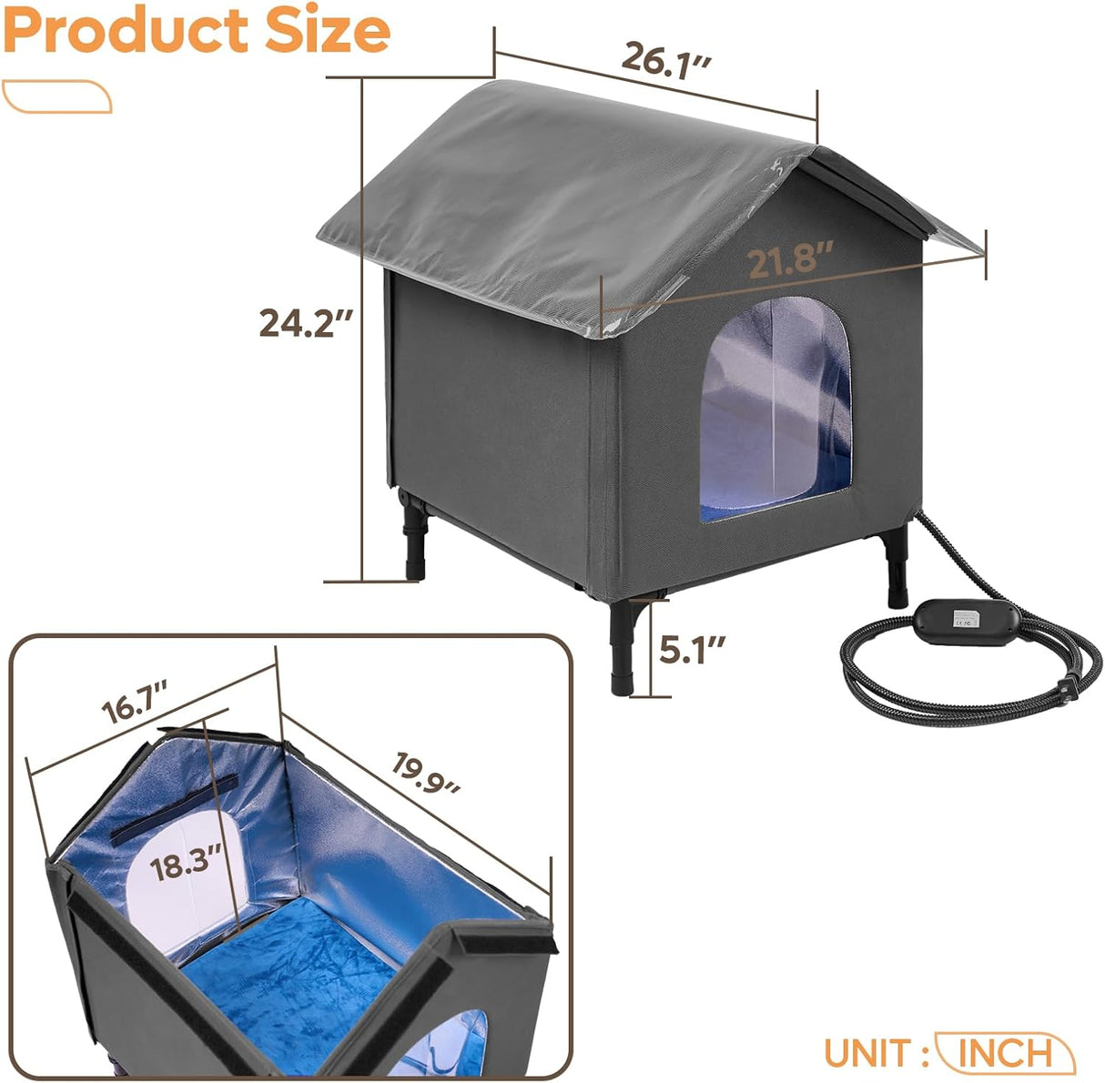 Casa Calentada para Gatos Bestier con Aislamiento y Timer