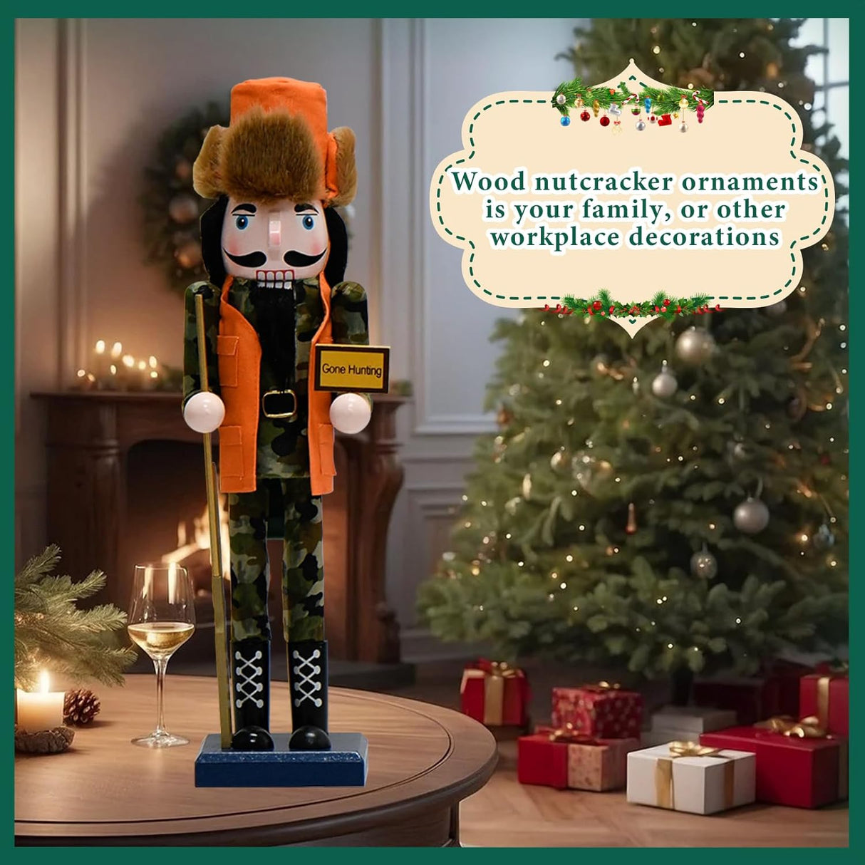 Figuras de Madera Hunter Nutcracker 15 con Sombrero Navideño