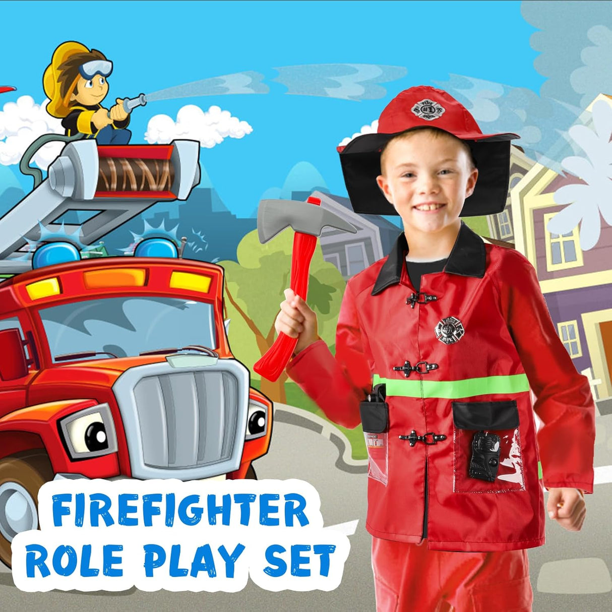 Disfraz de Bombero Infantil Lawei con Herramientas, 7 Piezas
