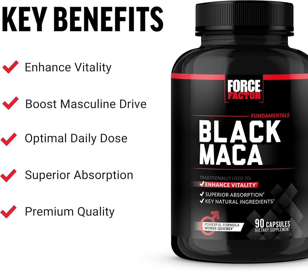 Force Factor Maca Negra 1000mg, Vitalidad para Hombres, 90 cápsulas