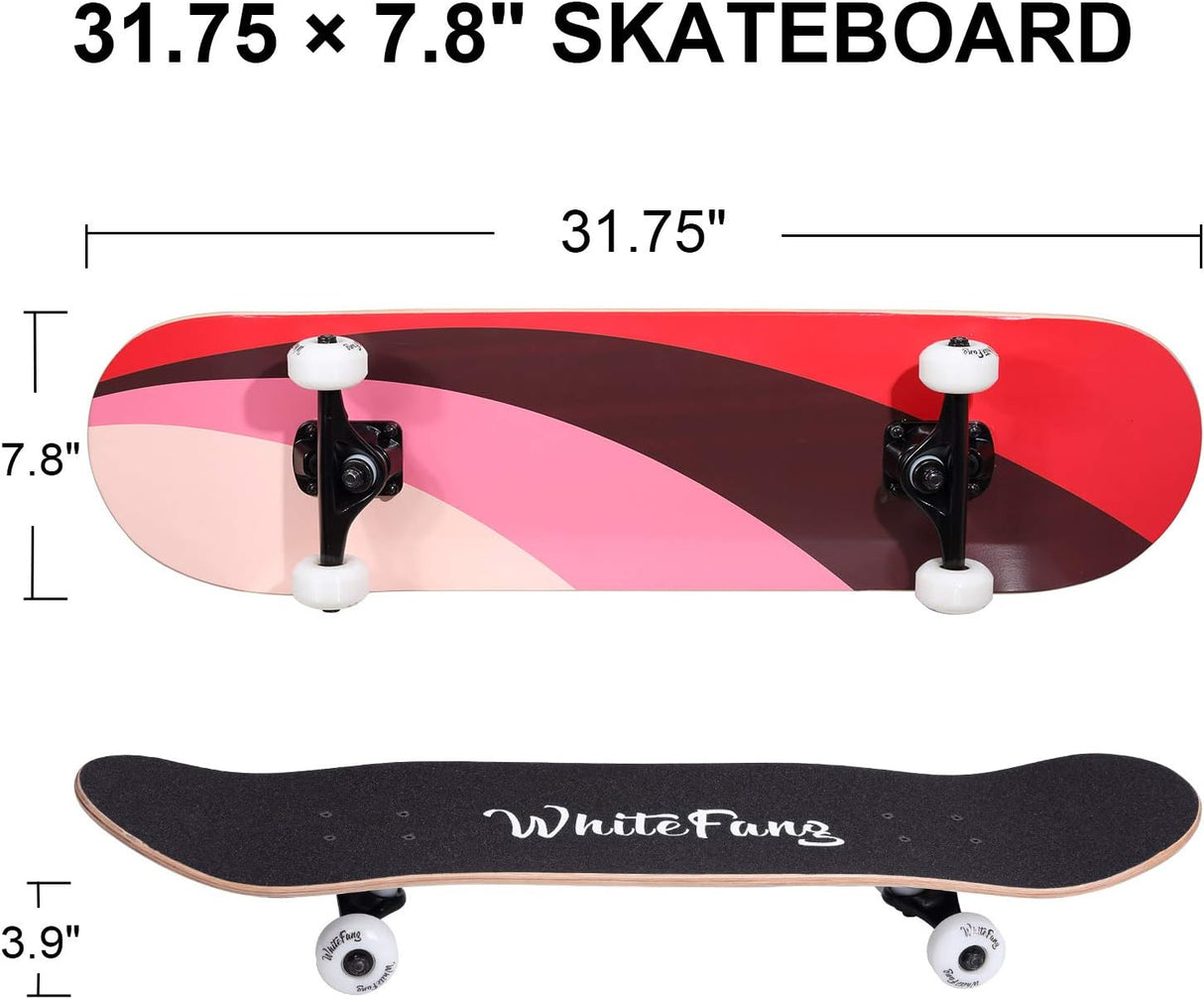 Skateboard Completo 31 x 7.88, 7 Capas de Arce, Doble Kick