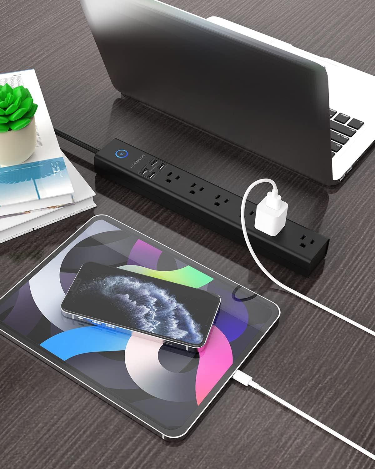 AUOPLUS - Regleta protectora de sobretensiones con USB, tira