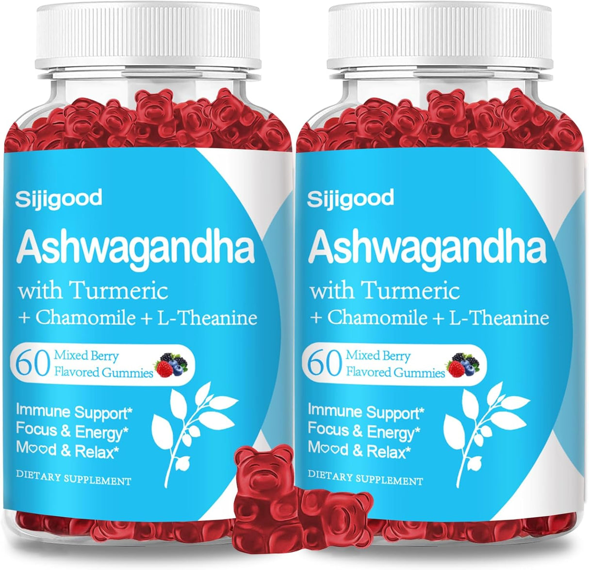 2 Pack Gummies Ashwagandha con L-theanine, 120 Mixed Berry