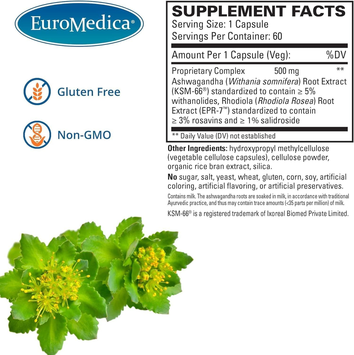 Complejo Ashwagandha Euromedica - Energía, Enfoque, 60 Cápsulas