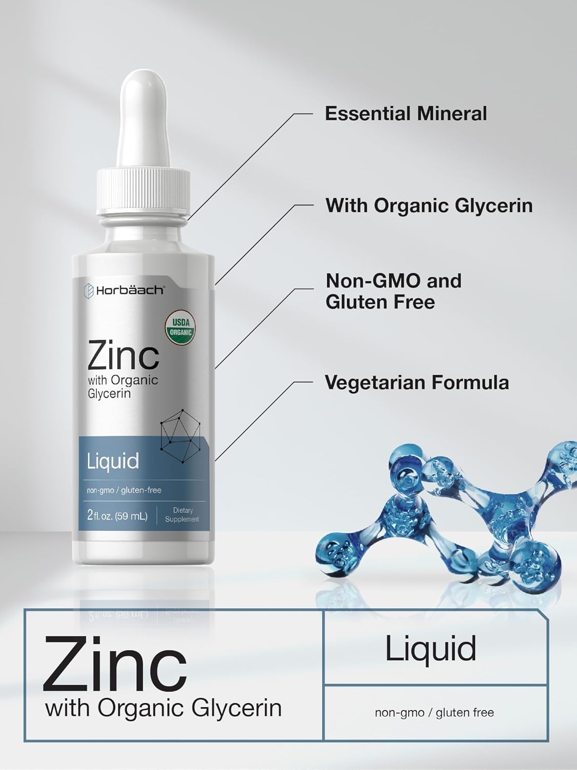 Horbäach Zinc Líquido 2oz con Glicerina Orgánica Vegan