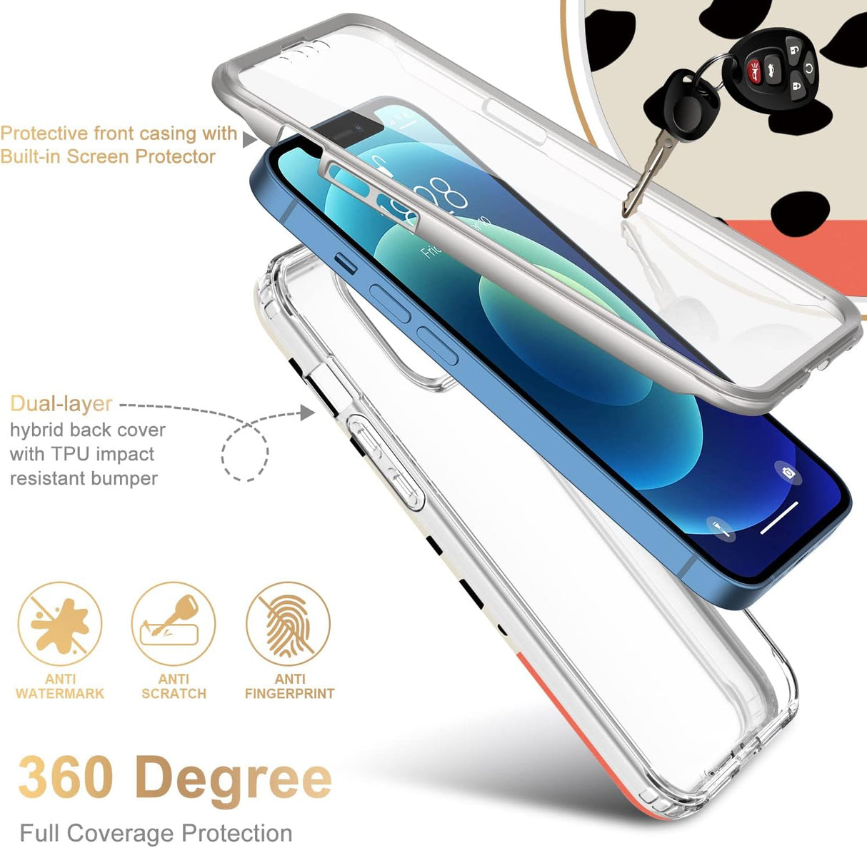 ESDOT Funda para iPhone 12, iPhone 12 Pro con protector de pantalla integrado, funda resistente con diseños de moda para mujeres y niñas, funda protectora para iPhone 12/12 Pro de 6.1 pulgadas, bonito patrón de leopardo