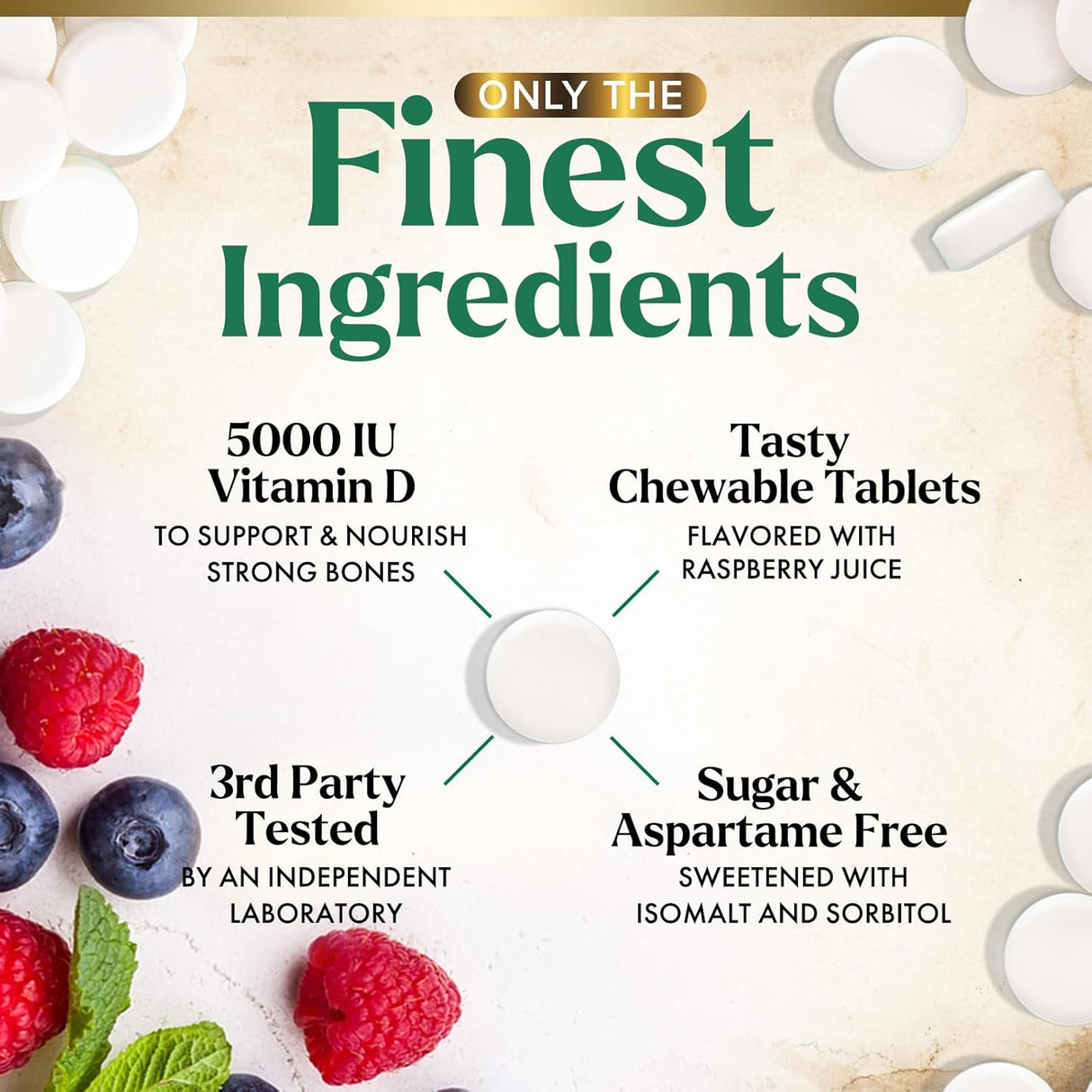 Suplemento de Vitamina D3 5000 IU, Nature's, 60 Tabletas Chewable