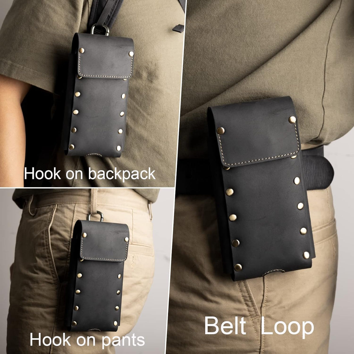 Topstache Funda de cuero para teléfono, Samsung S22 Ultra, funda para iPhone 13 Pro Max para cinturón, funda universal para teléfono con clip para cinturón, funda de cuero para Otterbox, funda para teléfono celular con tapa