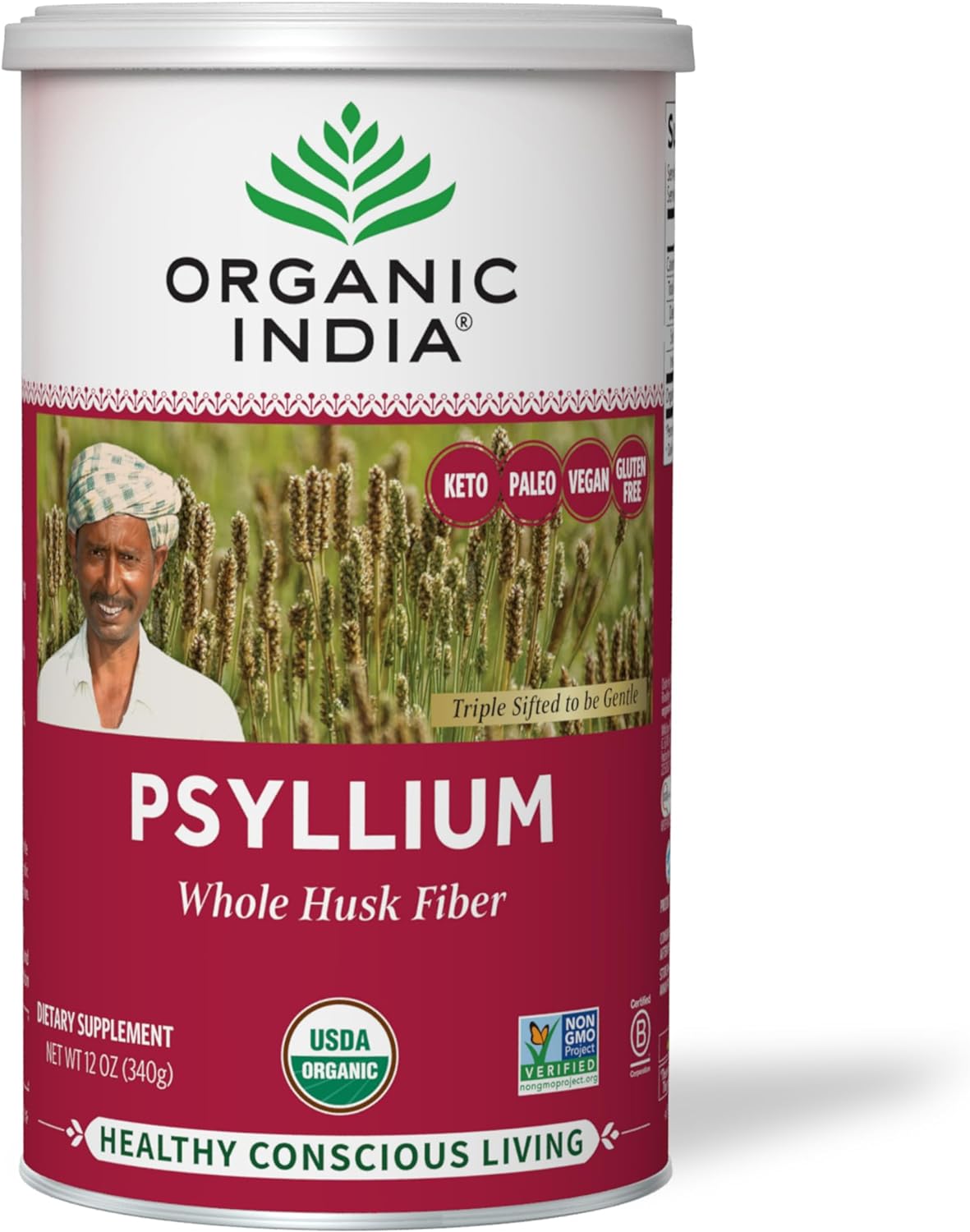 Polvo de Psyllium Orgánico - Fibra de Cáscara, Vegano, Sin Gluten