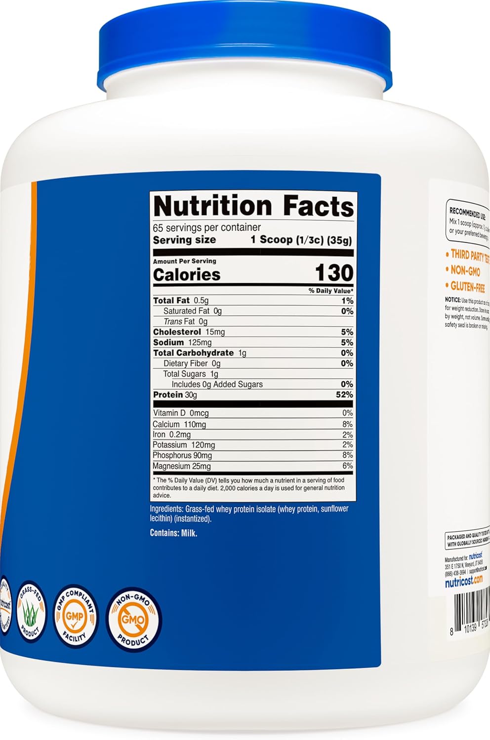 Proteína de Suero Isolada Nutricost 5LBS - Sin rBGH, No GMO