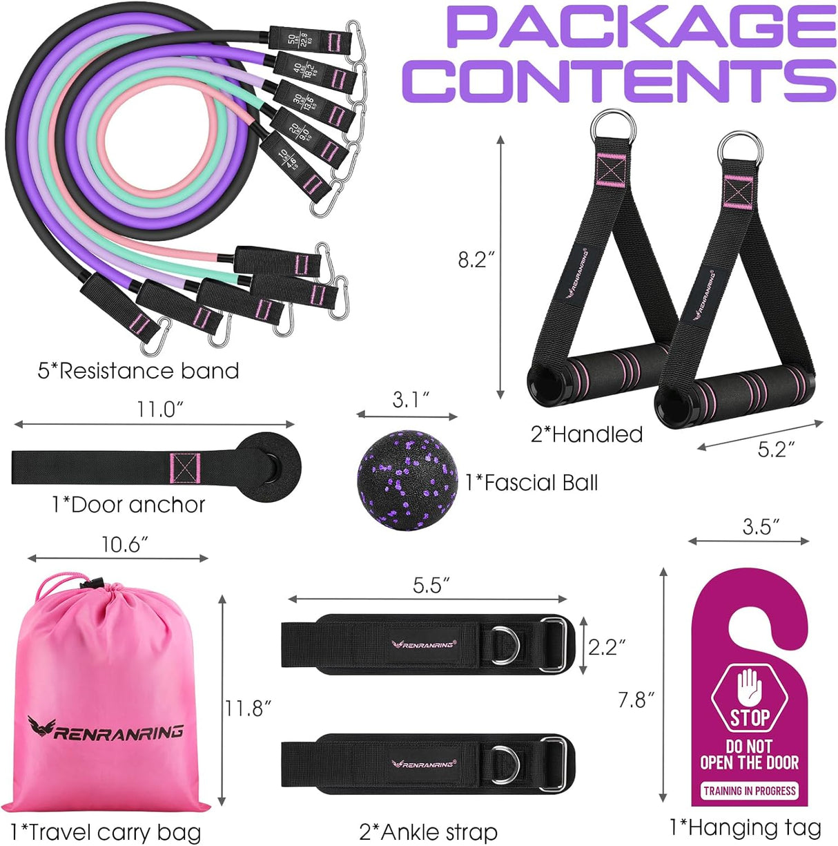 Bandas de resistencia 150 lbs con asas y correas de tobillo