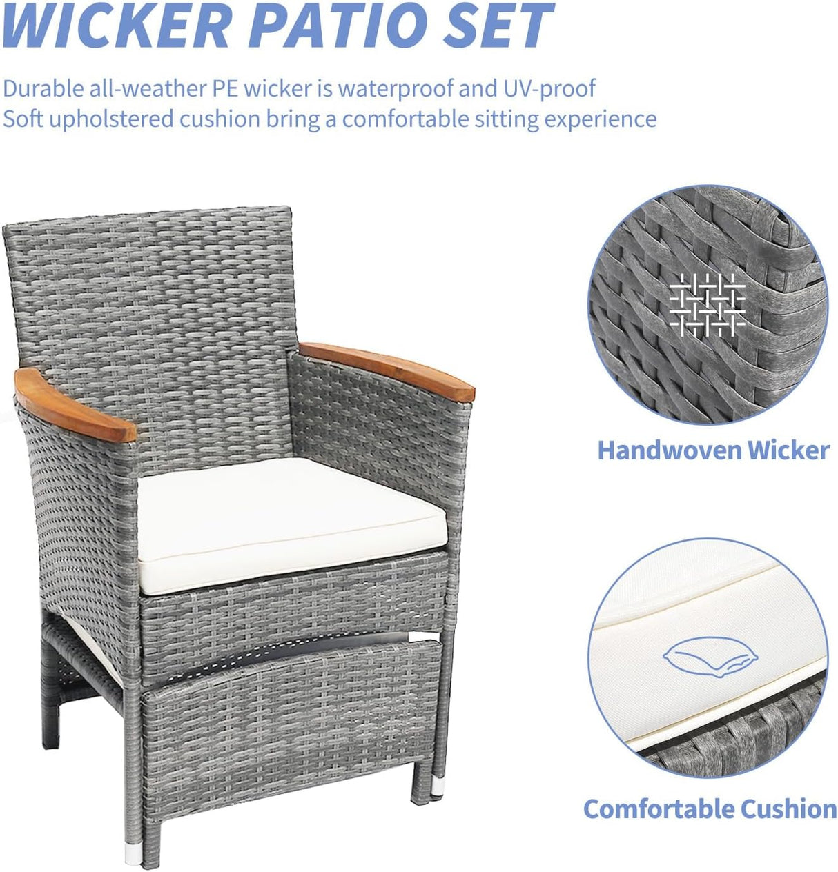 Juego de 5 muebles de patio al aire libre con mesa y otomana de ratán de polietileno para exteriores, juego de 2 sillas de jardín para exteriores, juegos de conversación para porche, balcón, piscina y terraza