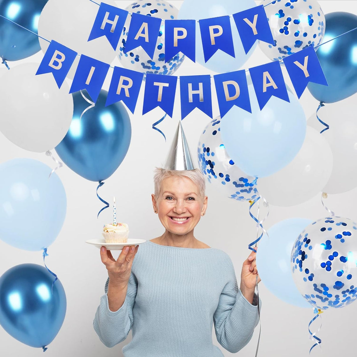 Decoración Cumpleaños Azul con Globos y Cintas para Hombres y Niños