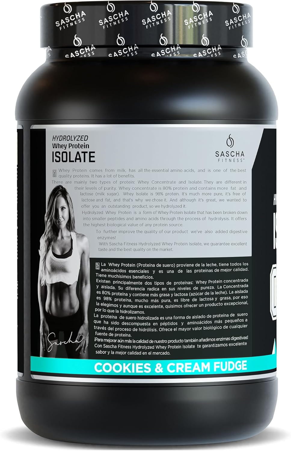 SASCHA FITNESS Proteína de Suero Hidrolizada, 2 lb, Cookies & Cream