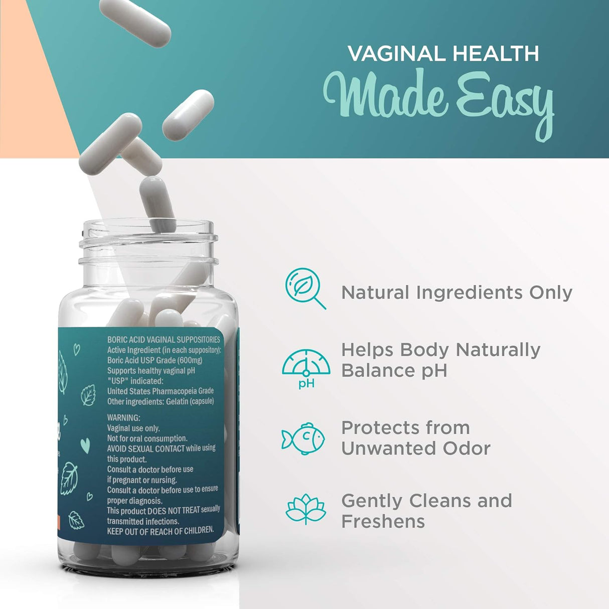 VeeFresh - Supositorios vaginales de ácido bórico VeeCleanse