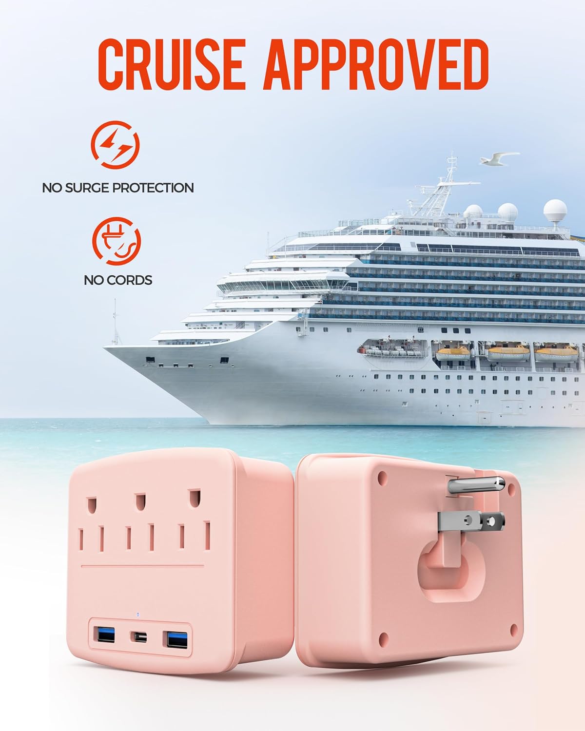 Regleta de alimentación de crucero plegable de 2 piezas rosa