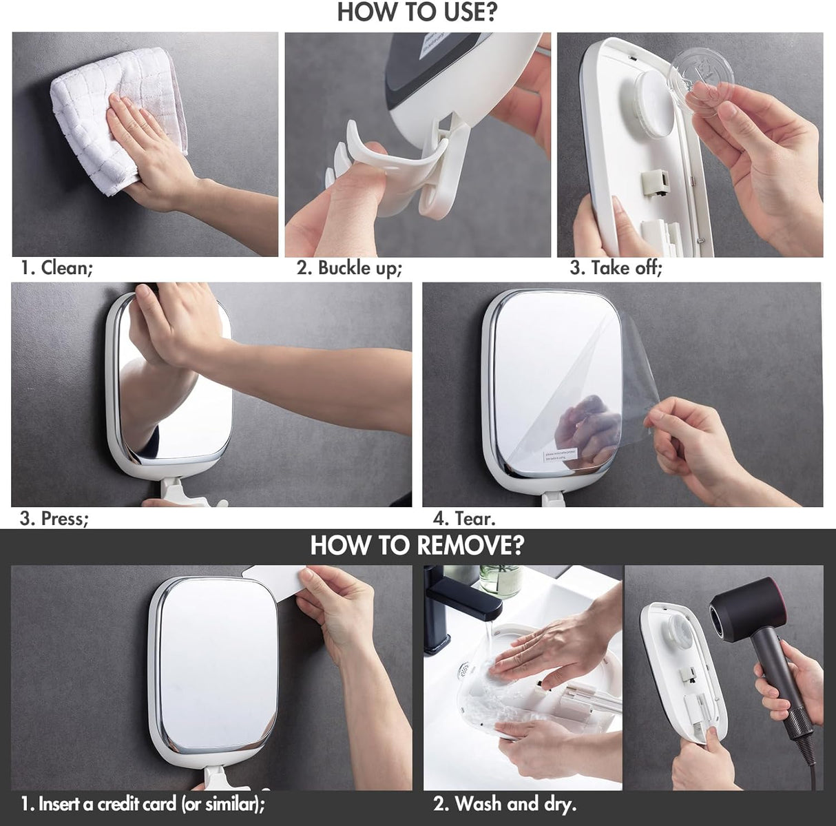 Espejo de ducha antivaho con soporte para maquinilla