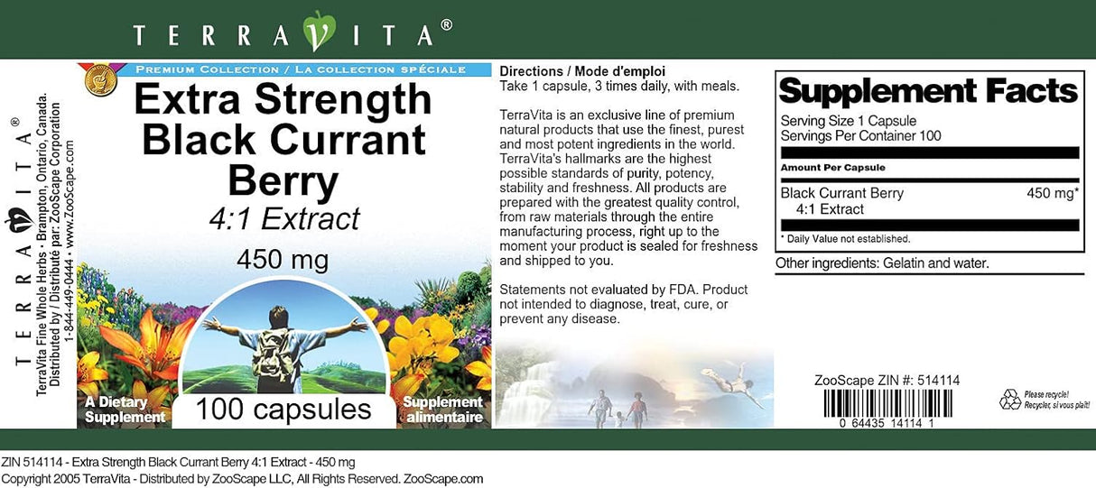 Extracto de Grosella Negra 4:1 - 450 mg (100 Cápsulas) ZIN: 514114