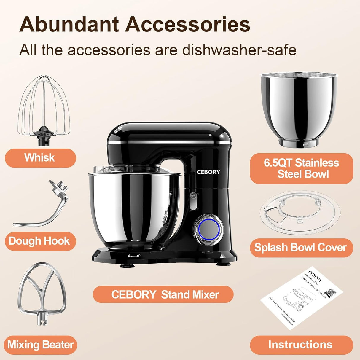 Batidora eléctrica 3 en 1, 6.5QT, 660W, 10 velocidades, modelo X.